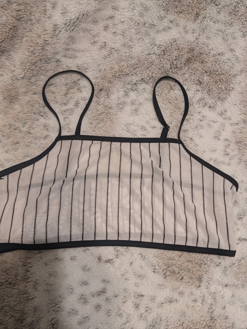 SHEIN Plus Size 1XL Sheer Mesh Pinstripe Cami Bralette Crop Top Black White